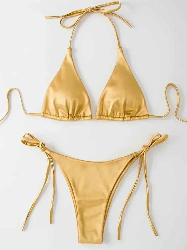 Metallic Satin Two-Pieces Bikini