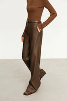Minimalist Solid Leather Straight Fit Pants
