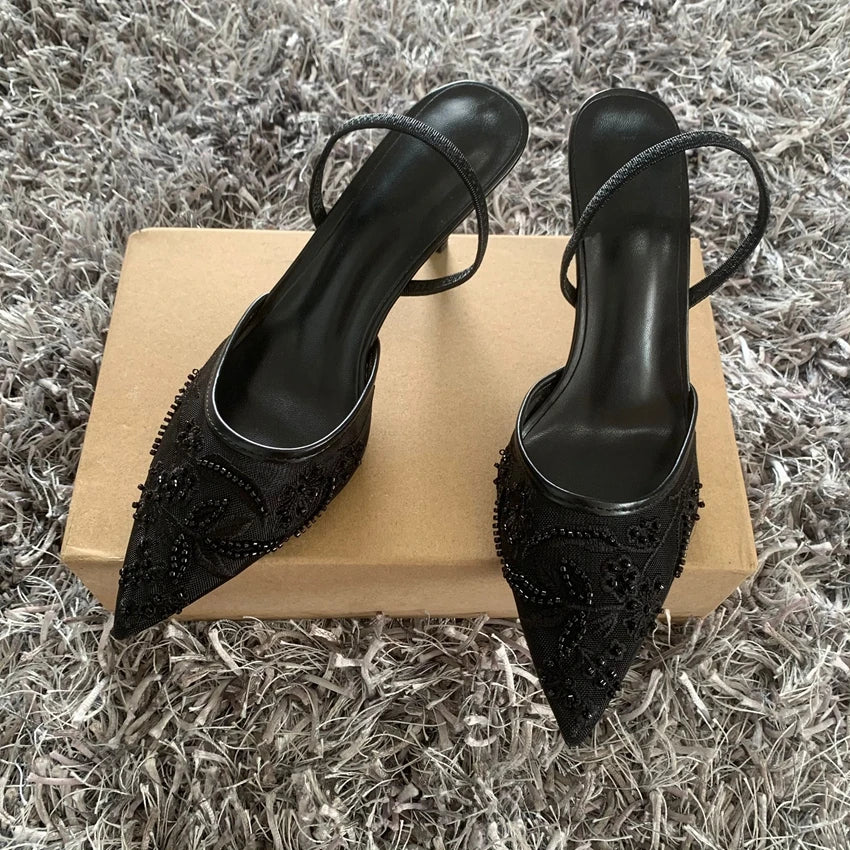 Sequin Embroidered Mesh Slingback Pump Shoes