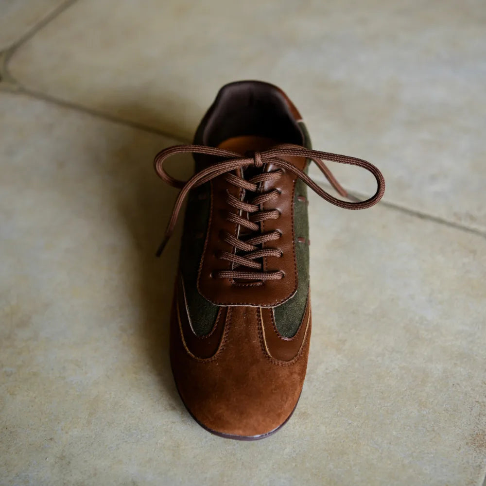 Vintage Green Brown Lace-Up Sneakers