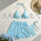 Ruched Halter Bikini Three-Piece Set