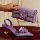 Rhinestone Matching Clutch Pointed-Toe Slingback Set