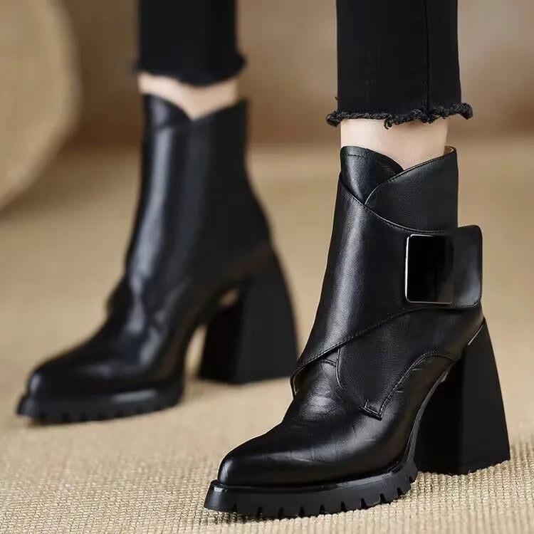 Pointed Toe Thick Square Heel Boots