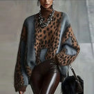 Patchwork Leopard Turtleneck Sweater