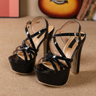 Solid Multi Cross-Straps Platform High Heels