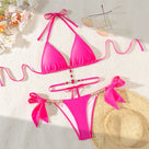 Side String Rhinestones Halter Bikini