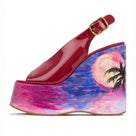 Sunset Beach Print Wedges Sandals