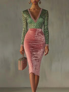 Green Leopard Pink Midi Dress