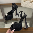 Buckle Strap Pearl Decor Pump Sandals