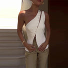 Curved Button One-Shoulder Top