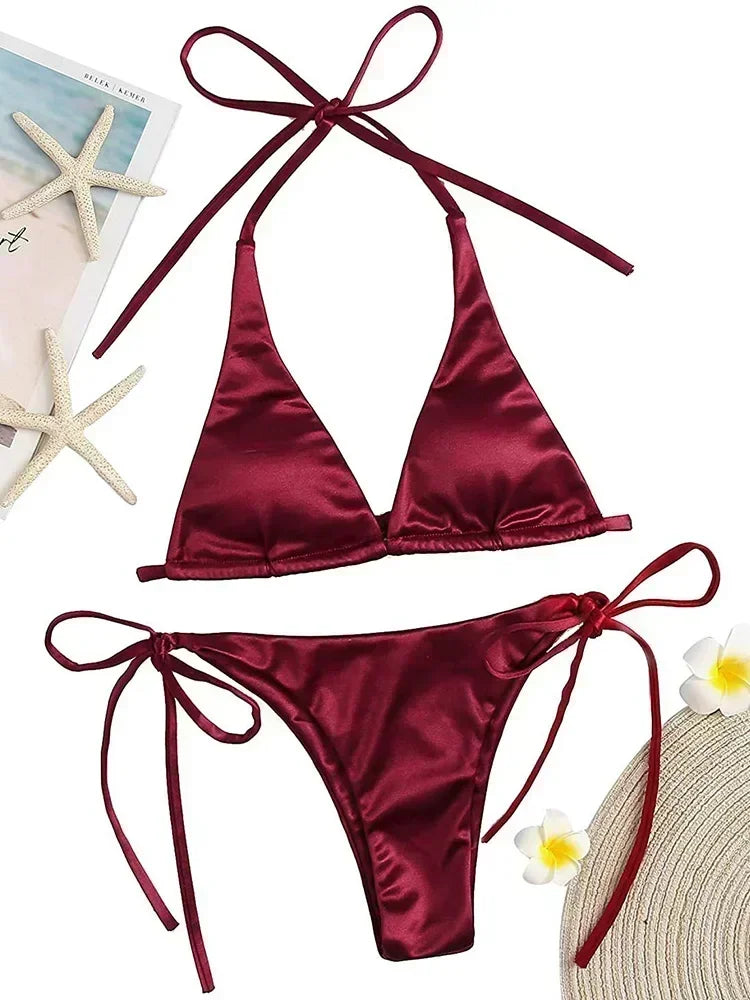 Metallic Satin Two-Pieces Bikini