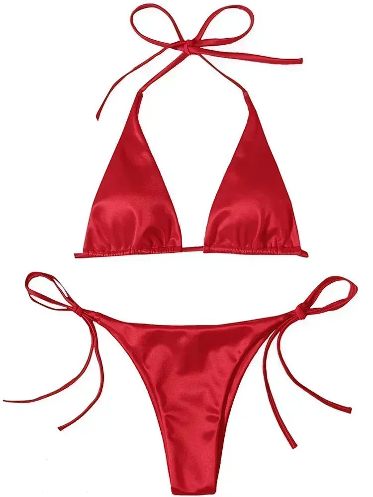 Metallic Satin Two-Pieces Bikini