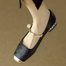 Twisted Pearl Strap Jacquard Flats Shoes