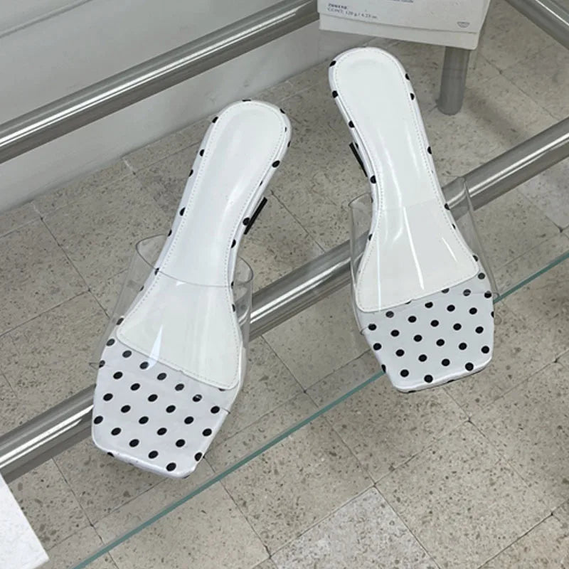 Polka Dot Square Toe Wedges Sandals