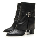 Pointed Metal Belt Buckle Leather Boots