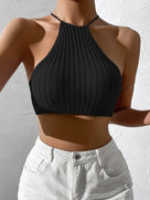 Tie Backless Halter Knit Crop Top