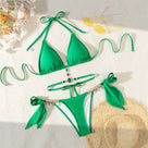 Side String Rhinestones Halter Bikini