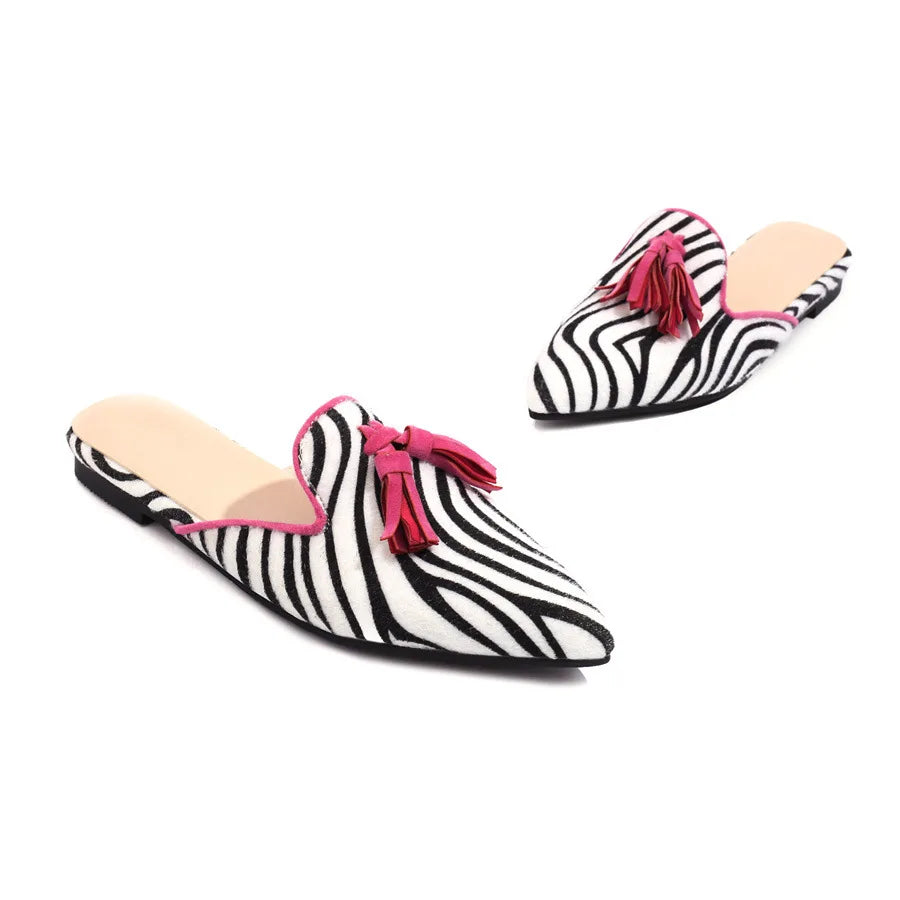 Animal Print Tassels Mules Shoes