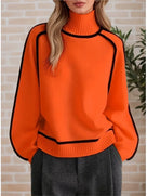 Three-Dimensional Striped Turtleneck Sweater