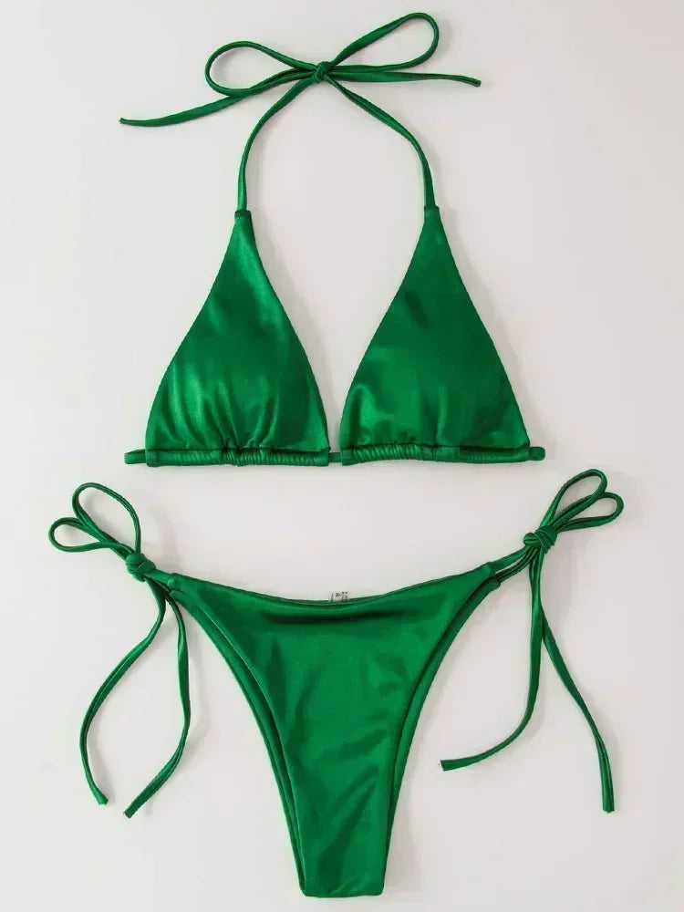 Metallic Satin Two-Pieces Bikini