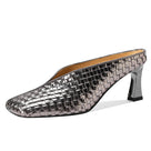 Square Top Woven Leather Mules Shoes