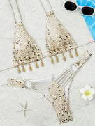 Shiny Sequins Halter Shell Bikini