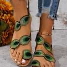 Peacock Feather Embellished Flat Sandals