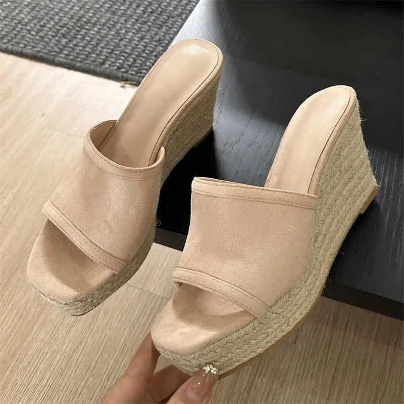 Rattan Weave Platform Wedges Sandals