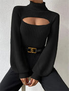 Hollow Front Style Turtleneck Sweater