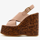Cross Wide Strap Graffiti Print Wedges Sandals