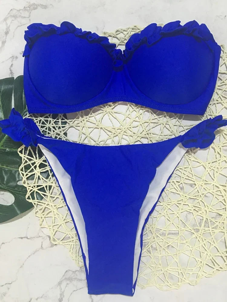 Sexy Ruffled Bandeau Bikini