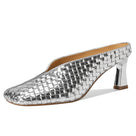 Square Top Woven Leather Mules Shoes