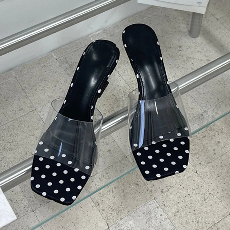 Polka Dot Square Toe Wedges Sandals