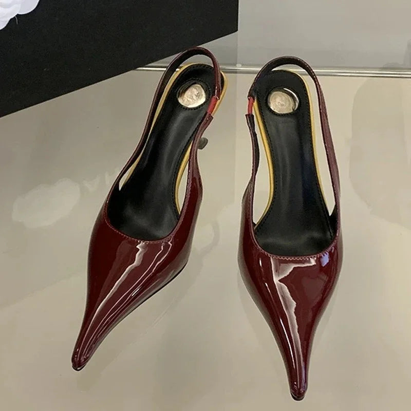 Patent Leather Pointed-Toe Slingback Shoes