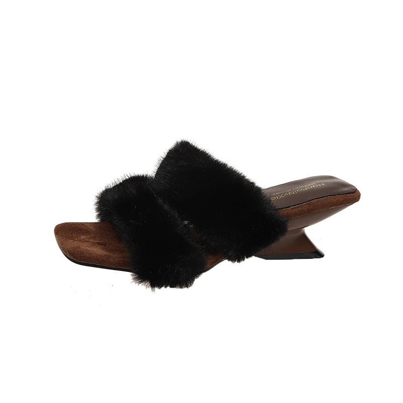 Fuzzy Straps Square-Toe Sandals