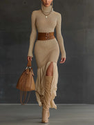 Knitted Turtleneck Bodycon Maxi Dress