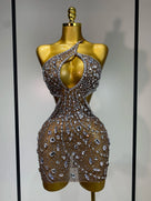 Rhinestone Cut-Out Backless Mini Dress