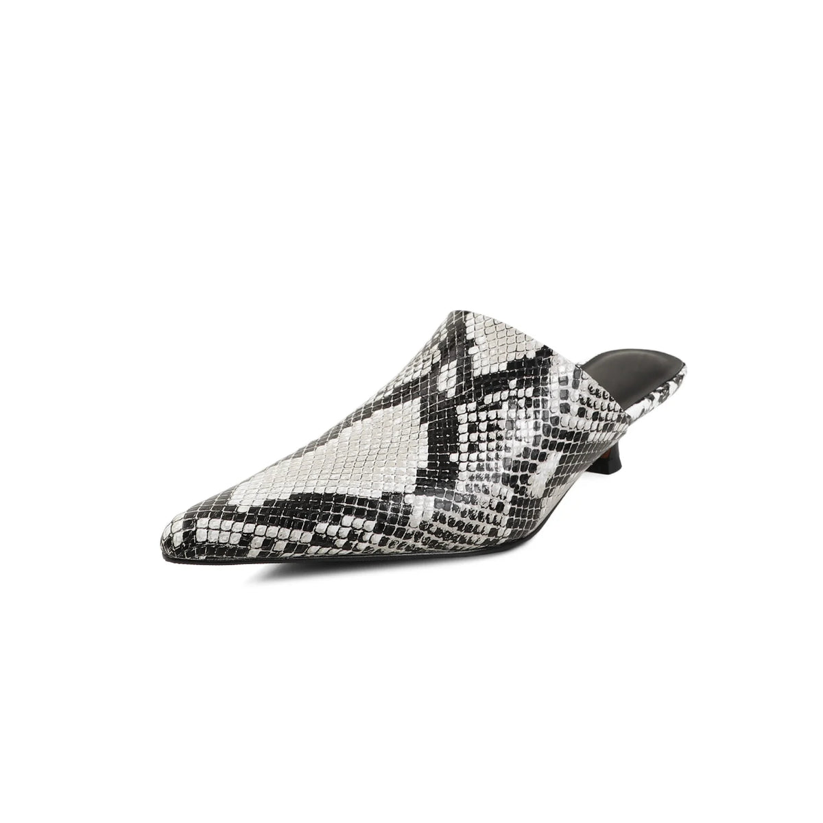 Pointed Toe Leather Mules Kitten Shoes