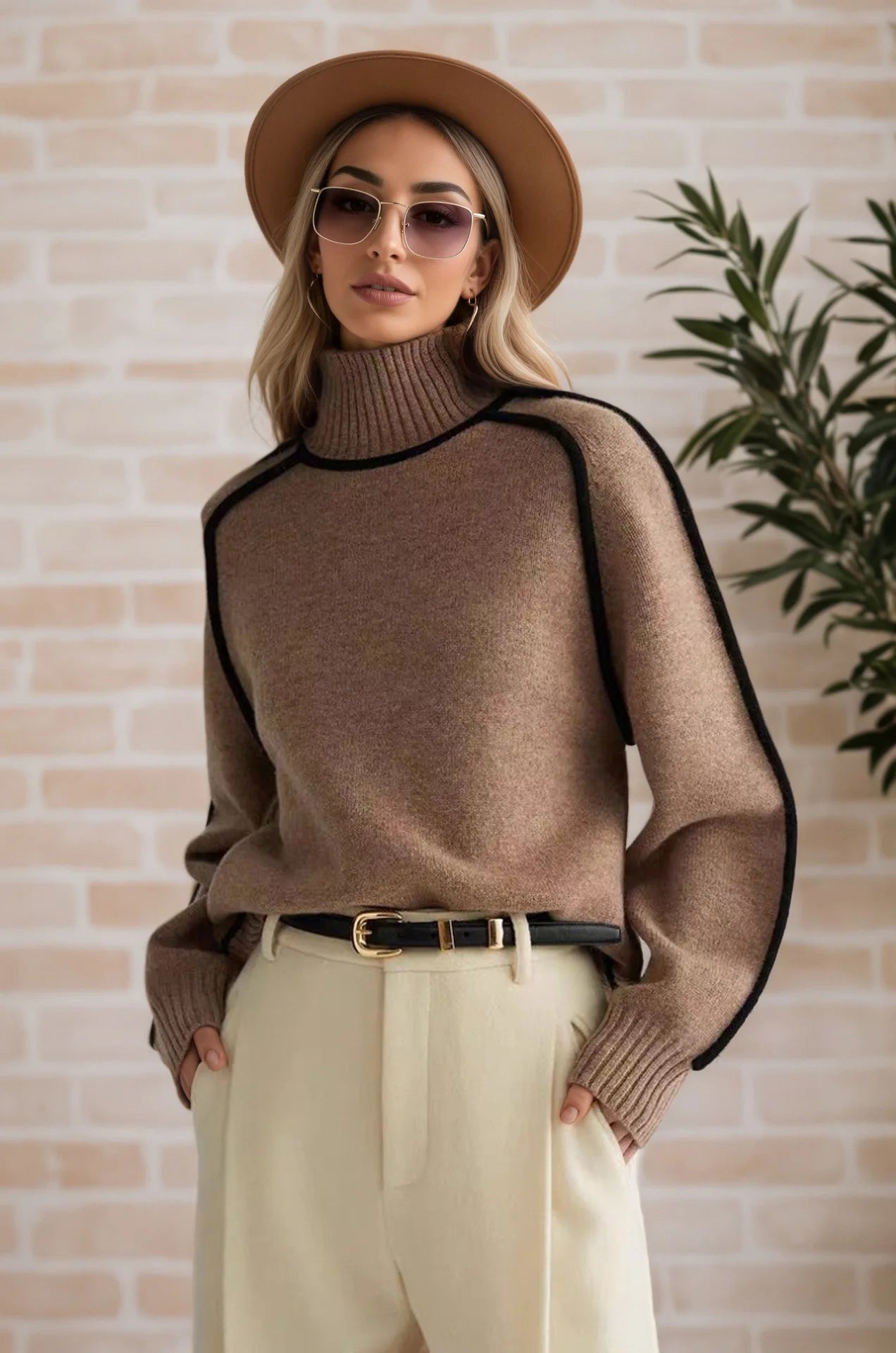 Black Lined Pullover Soft Sweater