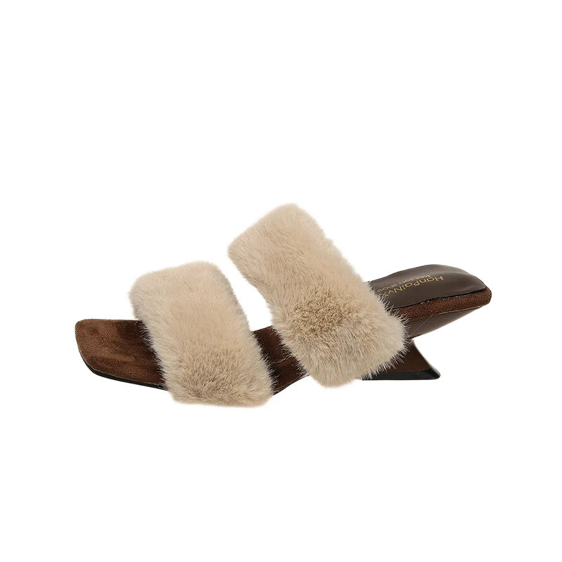 Fuzzy Straps Square-Toe Sandals