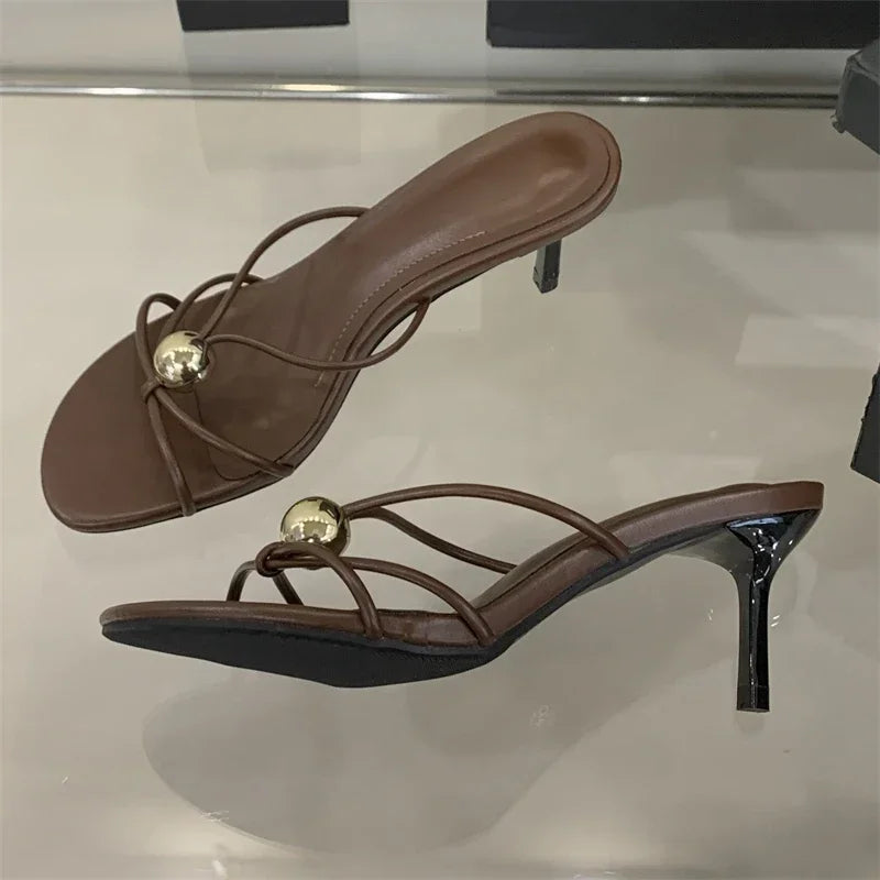 Metal Decoration Thin Heels Sandals
