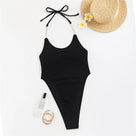 Wrinkled Pearl Beads Halter One Piece