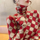 Geometric Letter Knit Turtleneck Top