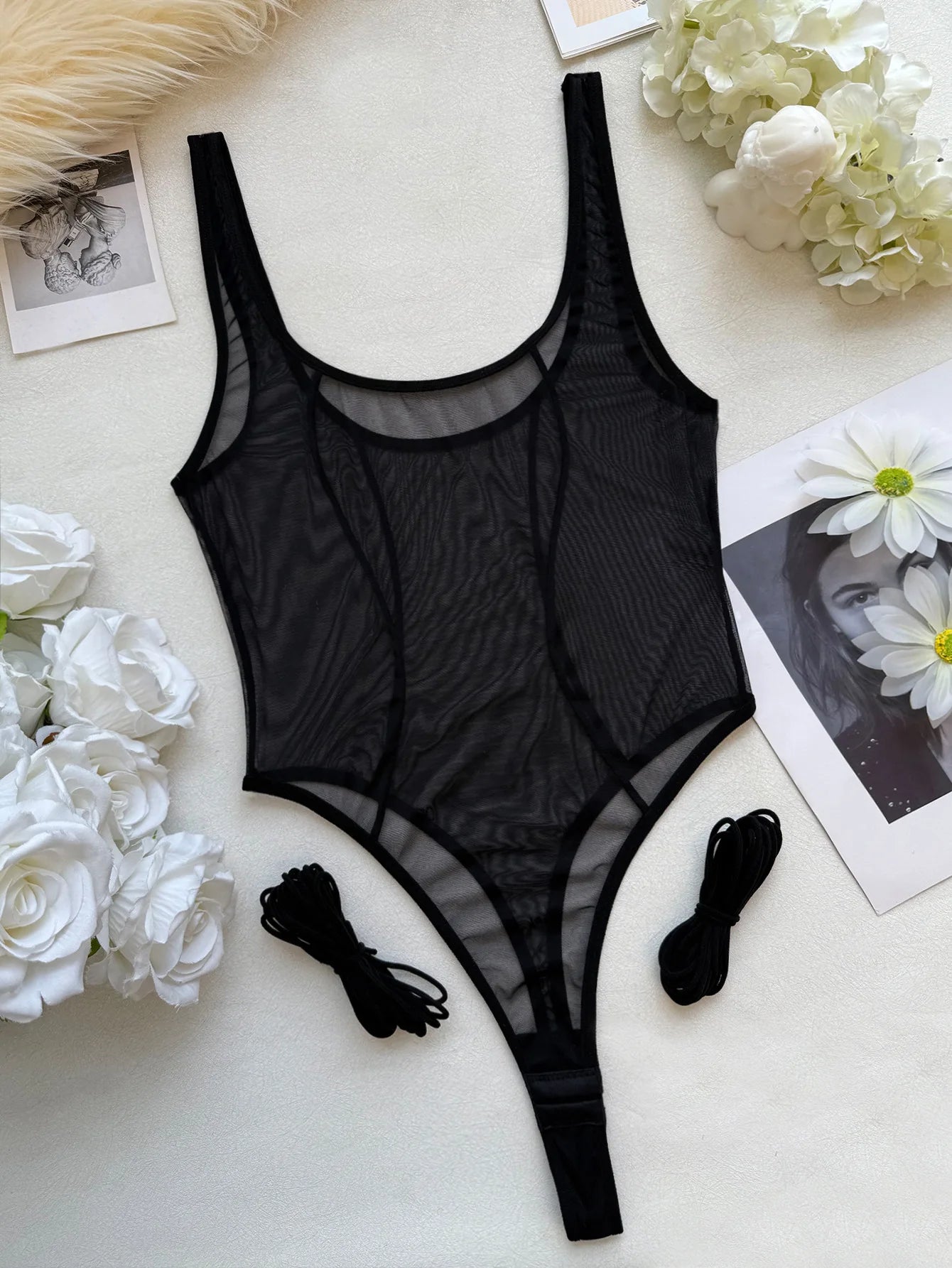 Sheer Lace-Up Strings Teddies