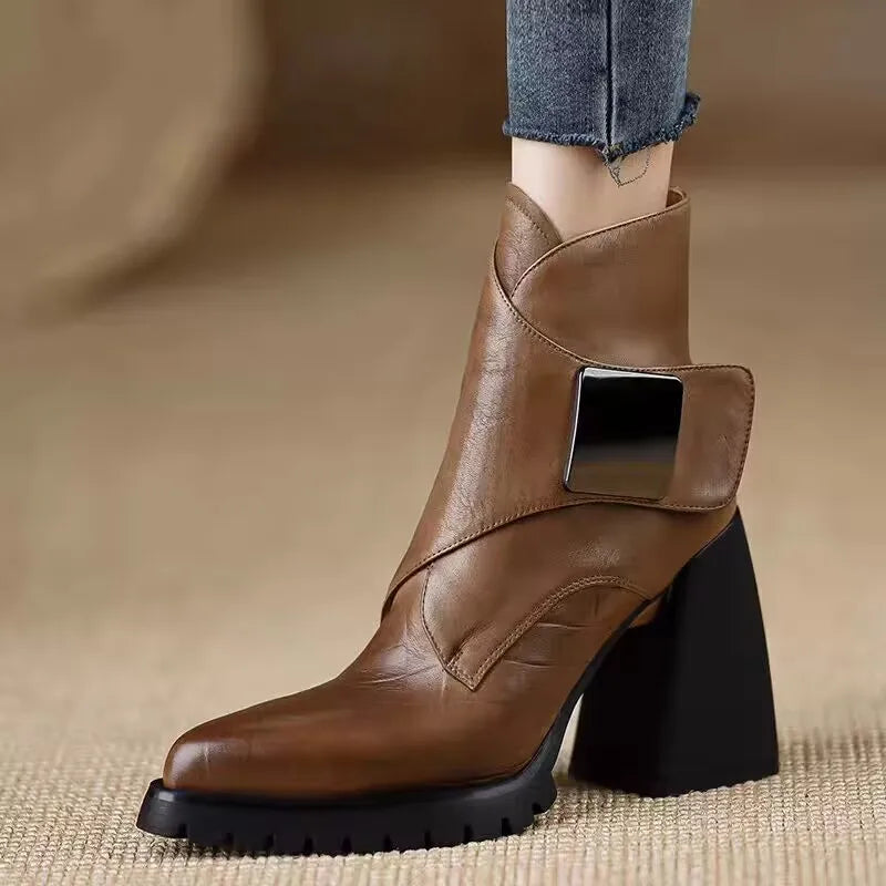 Pointed Toe Thick Square Heel Boots