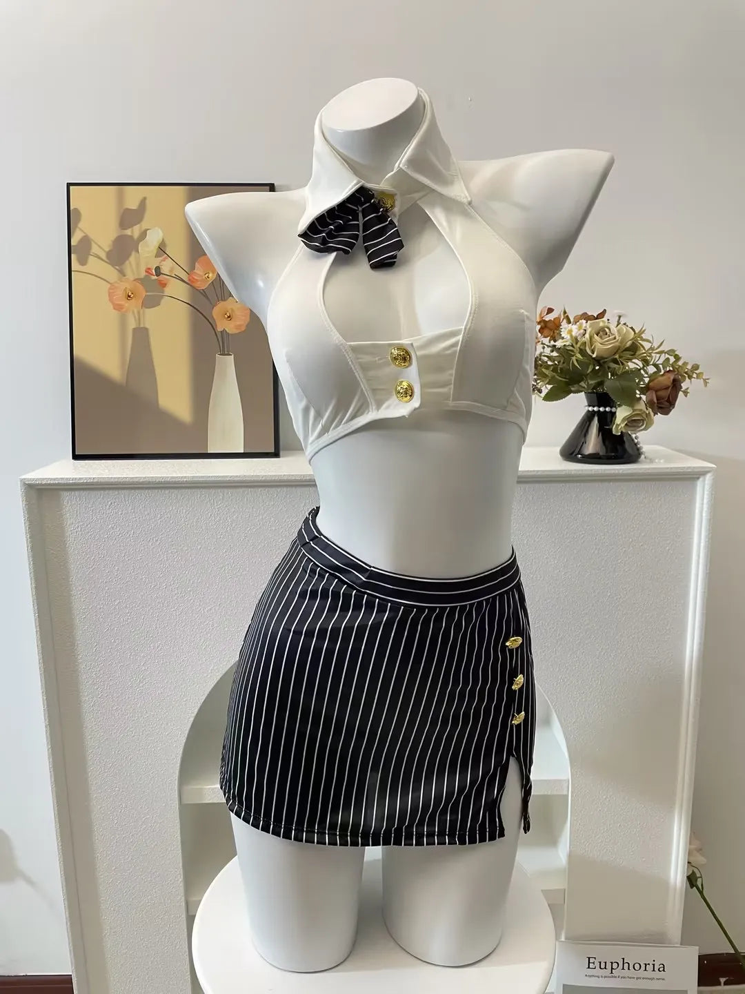 Black White Stripes Skirt Lingerie