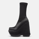 Solid Black Zipper Mid-Calf Boots