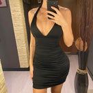 Ruched Halter Backless Mini Dress