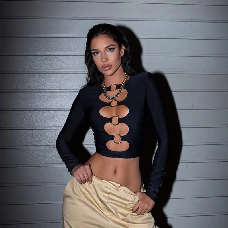 Hollow Out Ring Skinny Crop Top