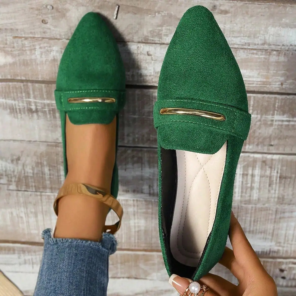 Flock Pointed Toe Slip-On Flat Shoes